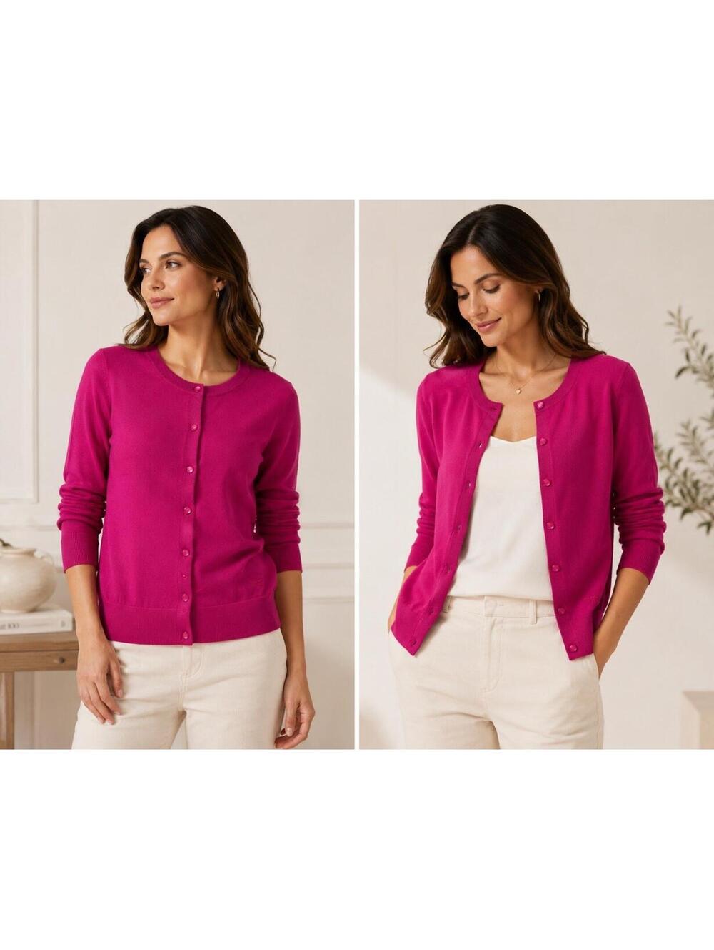 TALBOTS Pink Scalloped Preppy Cardigan Sweater Large